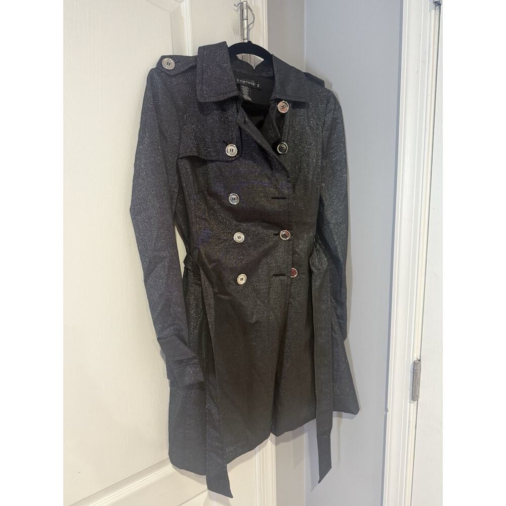 Rampage Silver Metallic Y2k Grunge Retro Trench Coat Size M